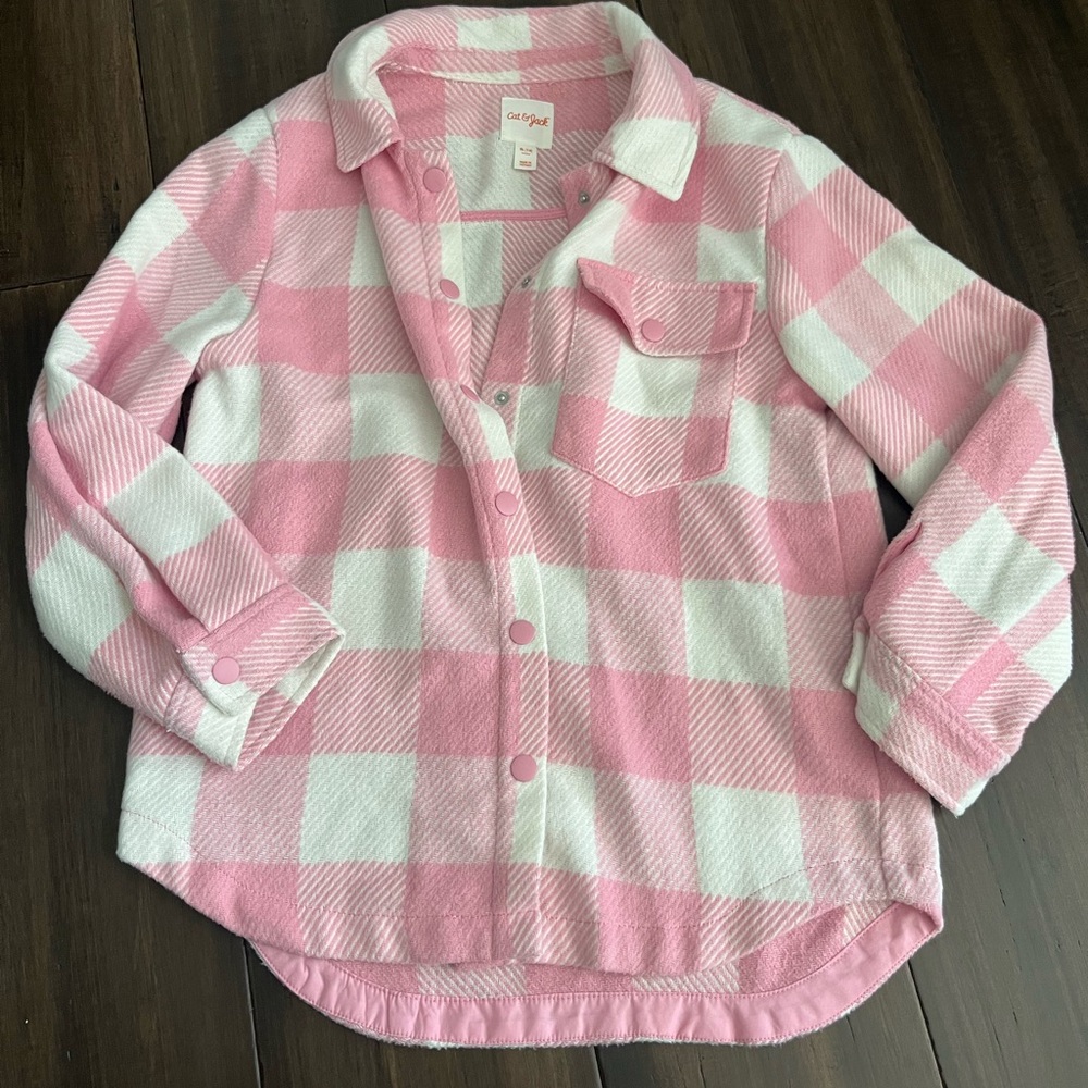 Pink and White Checkered Kids Shacket